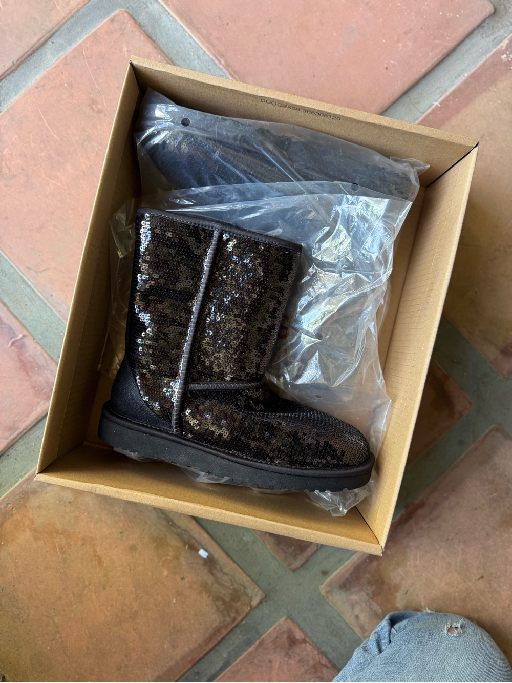 UGG Sequin Boots 8 Black Lined Slip On Classic Short Bootie Womens